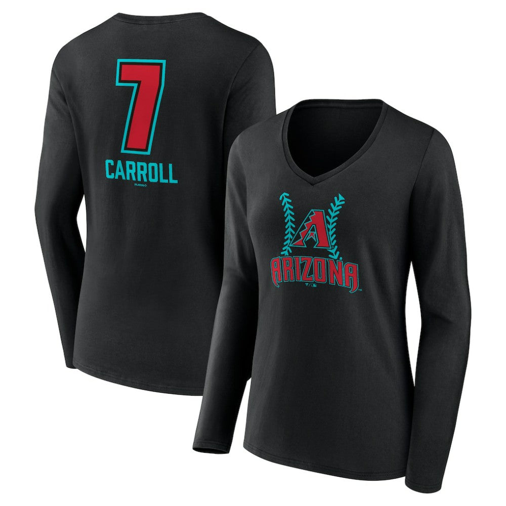 Corbin Carroll Arizona Diamondbacks Women's Name & Number Fastball V-Neck Long Sleeve T-Shirt | MLB Sale