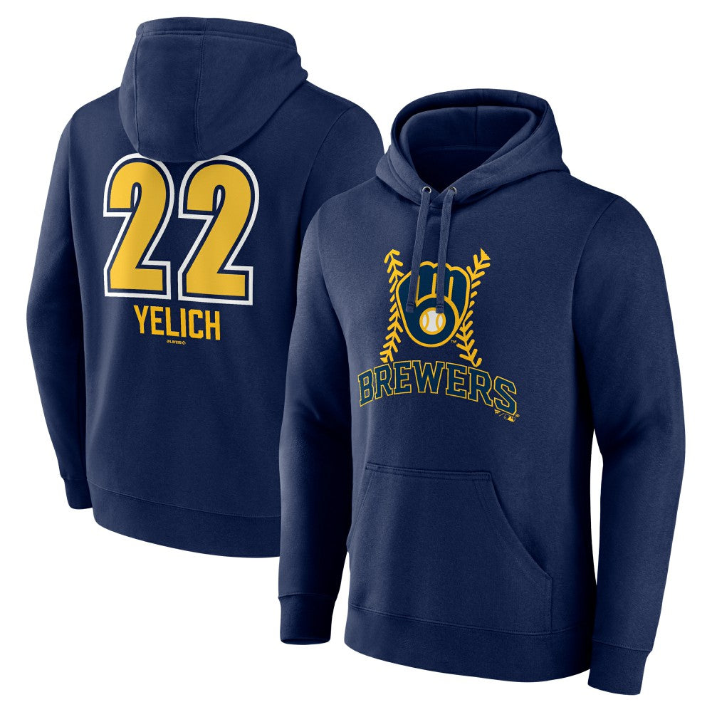 Christian Yelich Milwaukee Brewers Name & Number Fastball Pullover Hoodie | MLB Online