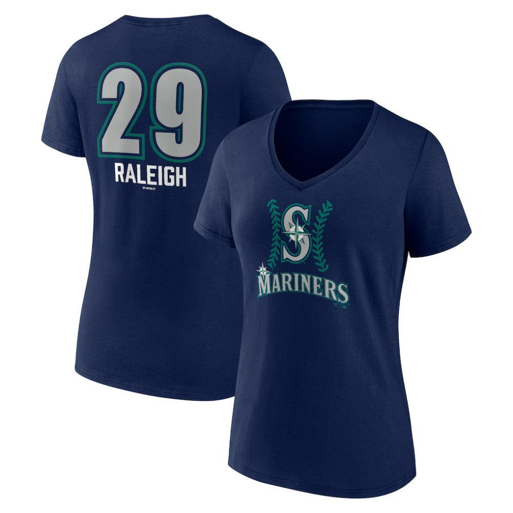 Cal Raleigh Seattle Mariners Women's Name & Number Fastball V-Neck T-Shirt | MLB Outlet