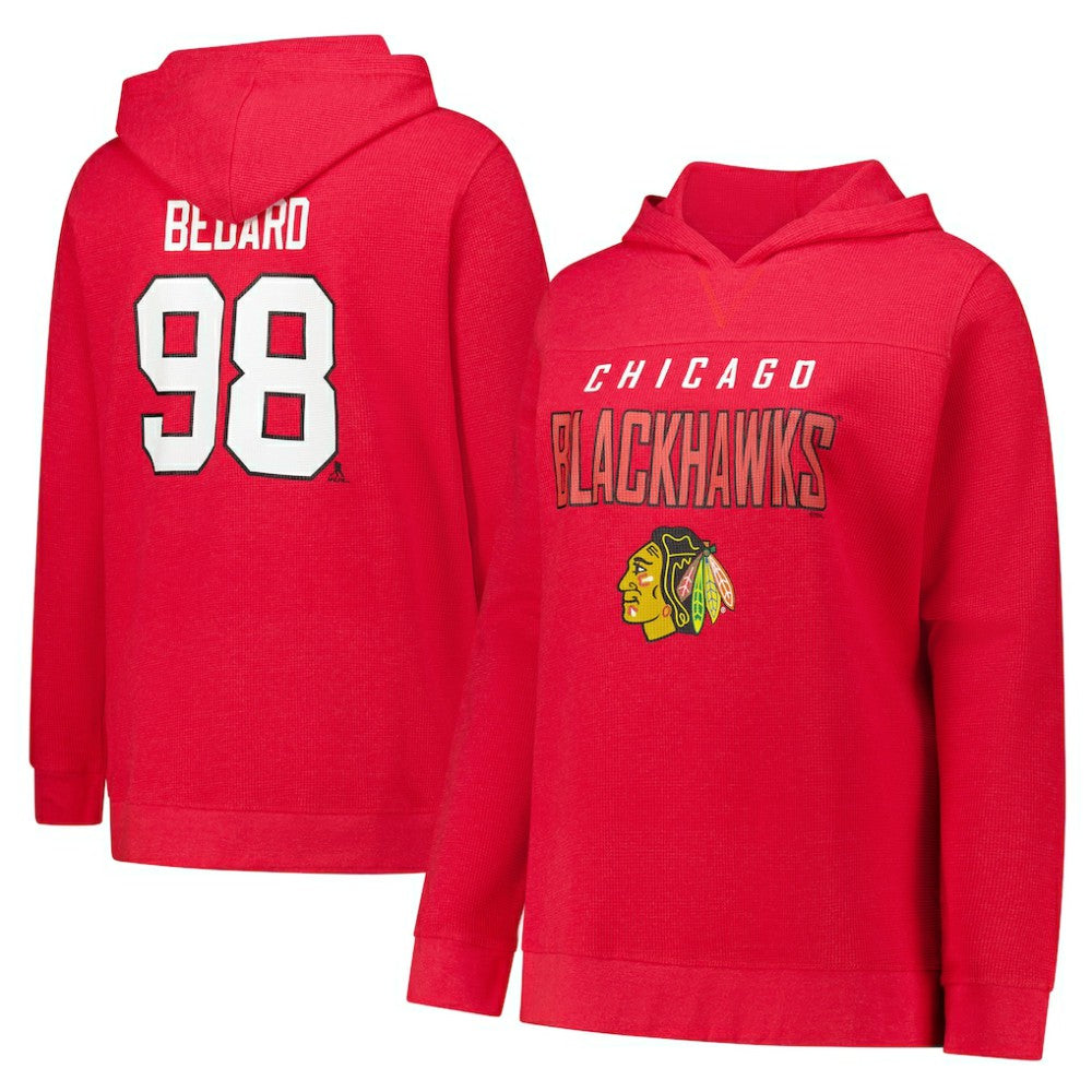 Connor Bedard Chicago Blackhawks Profile Women's Plus Size Name & Number Thermal Pullover Hoodie Outlet