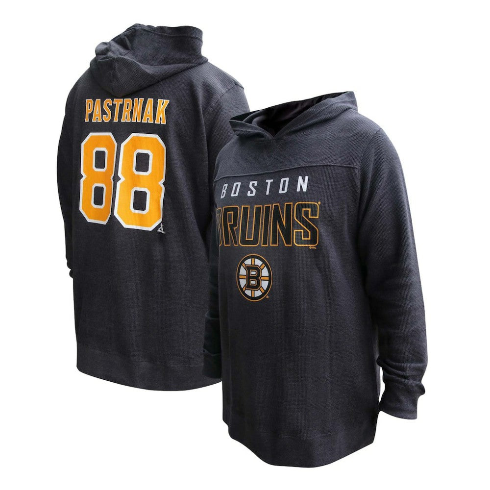 David Pastrnak Boston Bruins Profile Women's Plus Size Name & Number Thermal Pullover Hoodie Outlet