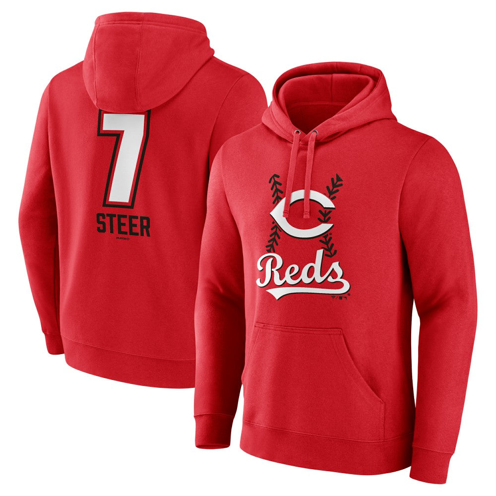 Spencer Steer Cincinnati Reds Name & Number Fastball Pullover Hoodie | MLB Shop