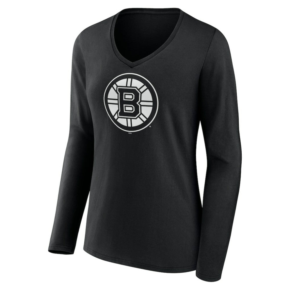 Boston Bruins Women's Personalized Name & Number Monochrome Long Sleeve V-Neck T-Shirt Outlet