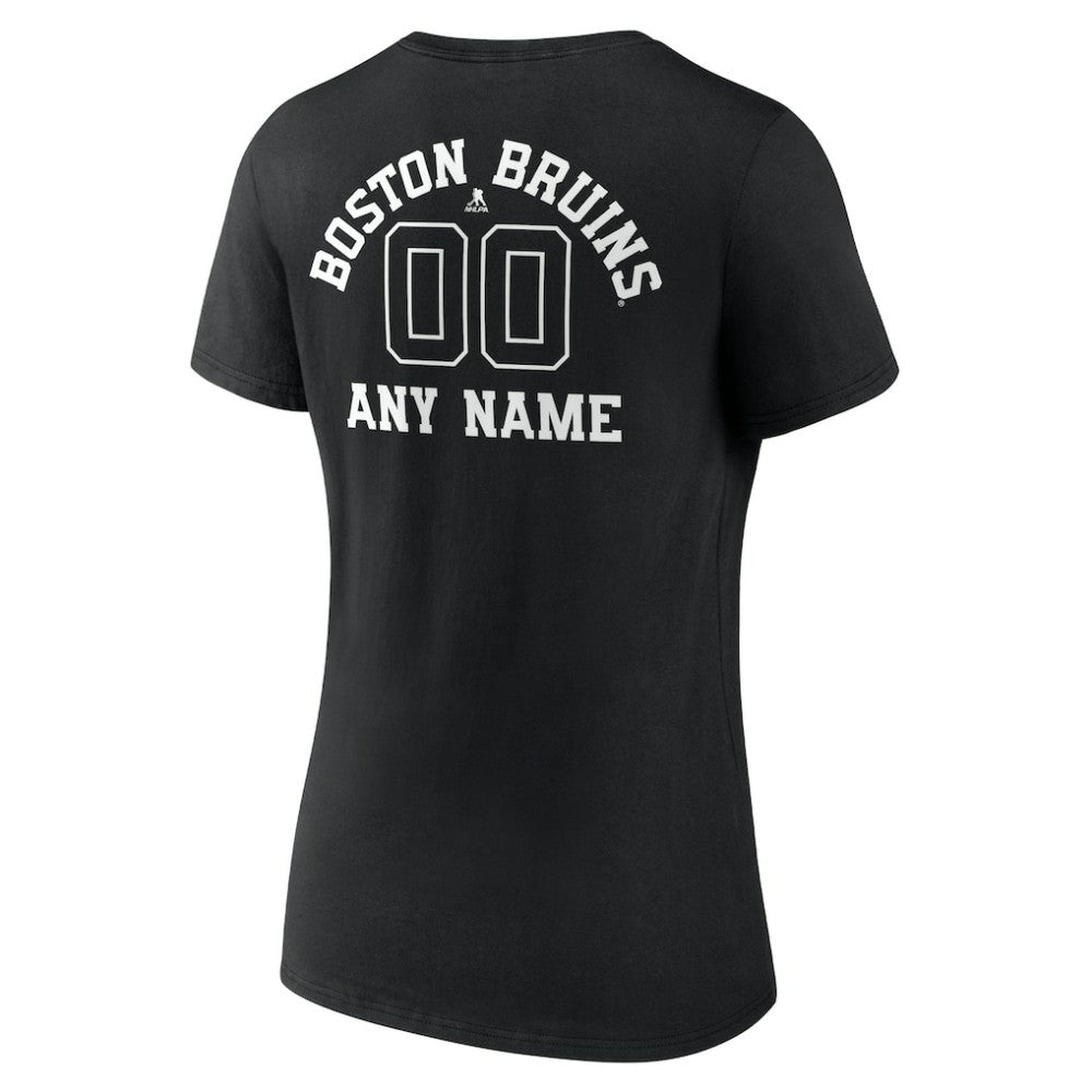 Boston Bruins Women's Personalized Name & Number Monochrome V-Neck T-Shirt For Sale