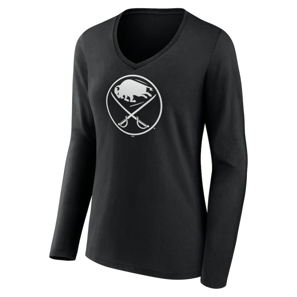 Buffalo Sabres Women's Personalized Name & Number Monochrome Long Sleeve V-Neck T-Shirt On Sale
