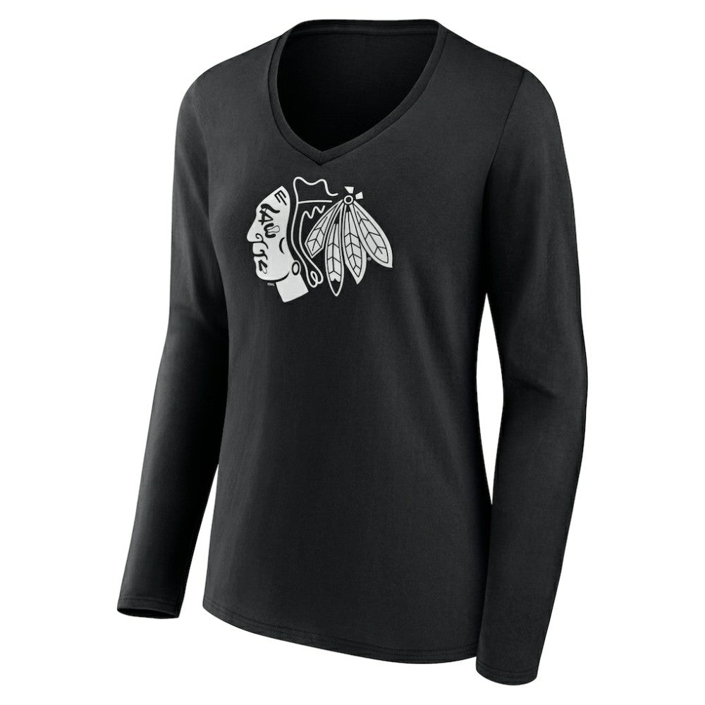 Chicago Blackhawks Women's Personalized Name & Number Monochrome Long Sleeve V-Neck T-Shirt On Sale