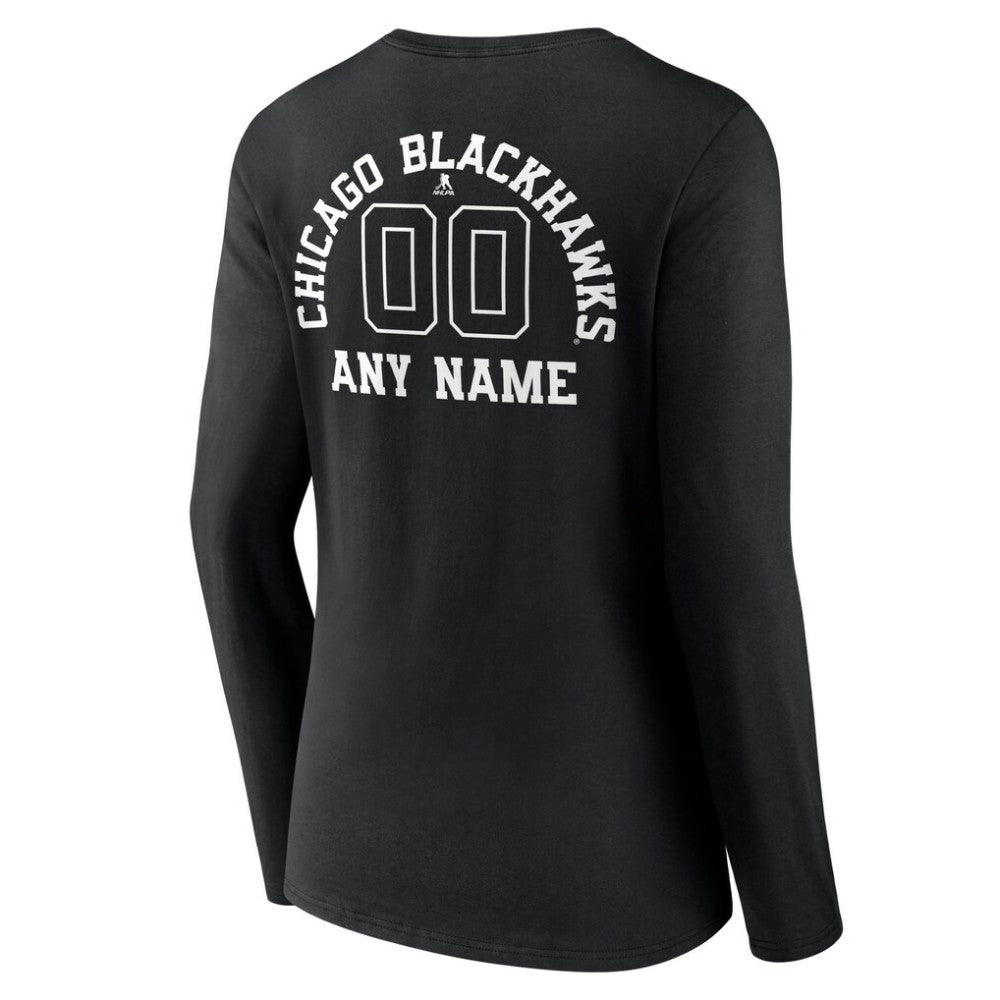 Chicago Blackhawks Women's Personalized Name & Number Monochrome Long Sleeve V-Neck T-Shirt On Sale