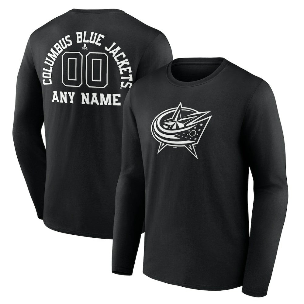 Columbus Blue Jackets Personalized Name & Number Monochrome Long Sleeve T-Shirt On Sale