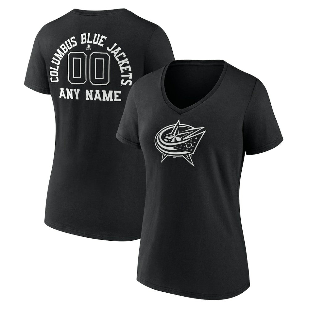 Columbus Blue Jackets Women's Personalized Name & Number Monochrome V-Neck T-Shirt Discount