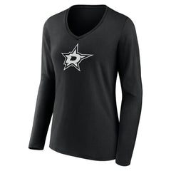 Dallas Stars Women's Personalized Name & Number Monochrome Long Sleeve V-Neck T-Shirt On Sale