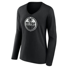Edmonton Oilers Women's Personalized Name & Number Monochrome Long Sleeve V-Neck T-Shirt Sale
