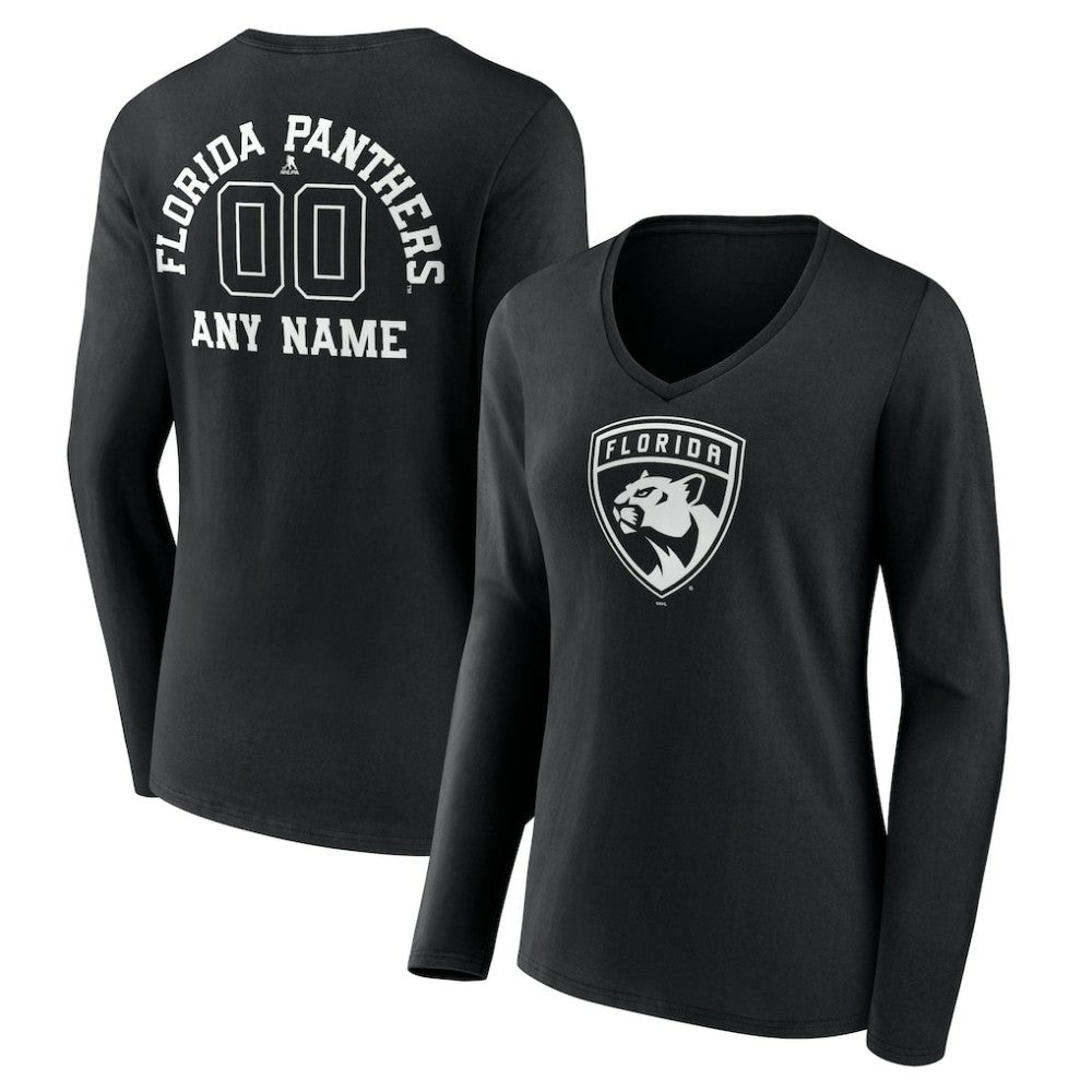 Florida Panthers Women's Personalized Name & Number Monochrome Long Sleeve V-Neck T-Shirt Outlet