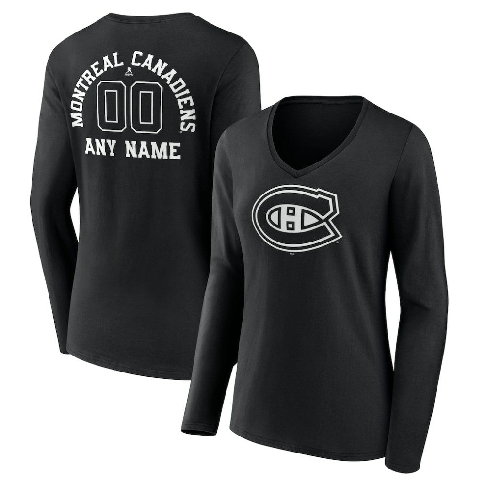 Montreal Canadiens Women's Personalized Name & Number Monochrome Long Sleeve V-Neck T-Shirt On Sale
