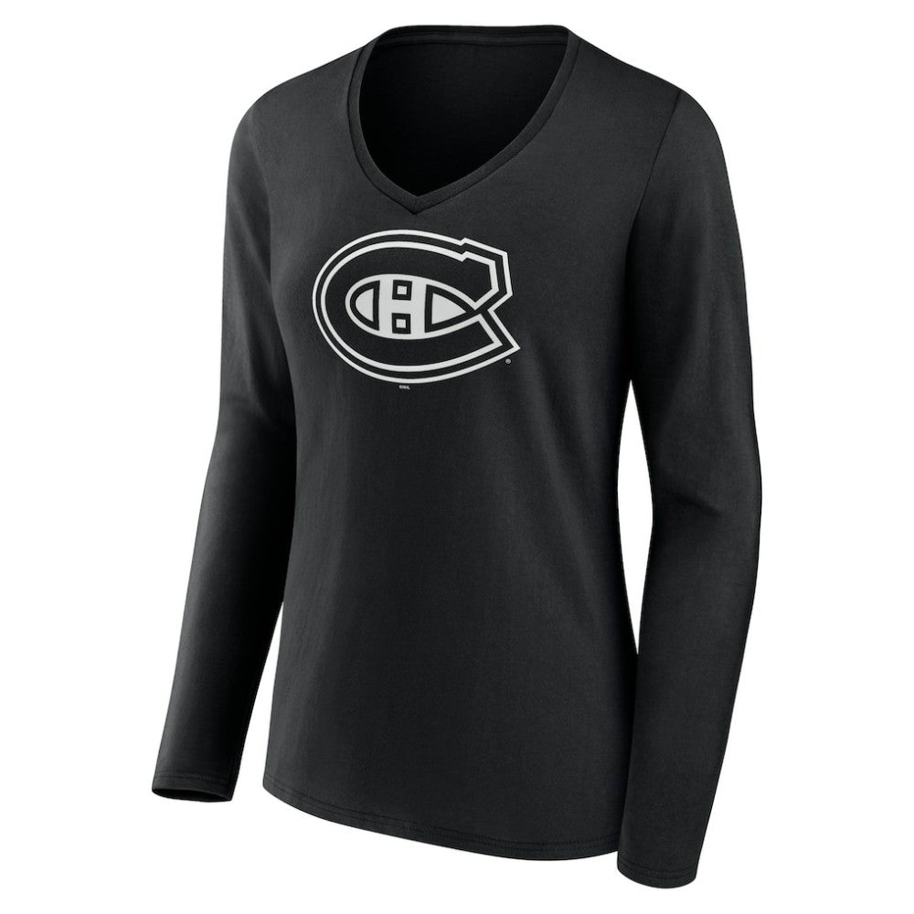 Montreal Canadiens Women's Personalized Name & Number Monochrome Long Sleeve V-Neck T-Shirt On Sale
