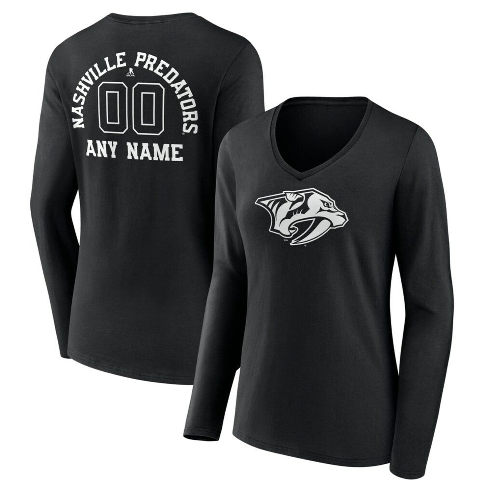 Nashville Predators Women's Personalized Name & Number Monochrome Long Sleeve V-Neck T-Shirt Online