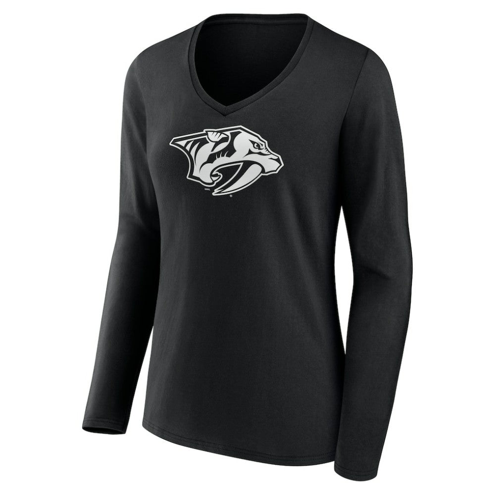 Nashville Predators Women's Personalized Name & Number Monochrome Long Sleeve V-Neck T-Shirt Online