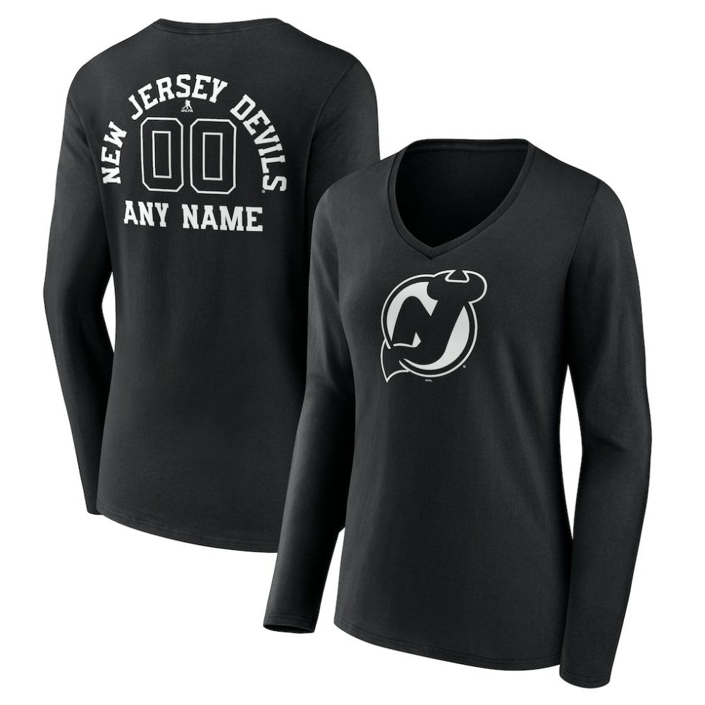 New Jersey Devils Women's Personalized Name & Number Monochrome Long Sleeve V-Neck T-Shirt Discount