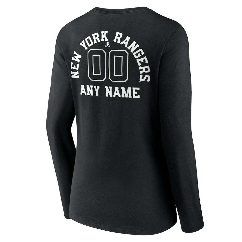New York Rangers Women's Personalized Name & Number Monochrome Long Sleeve V-Neck T-Shirt On Sale