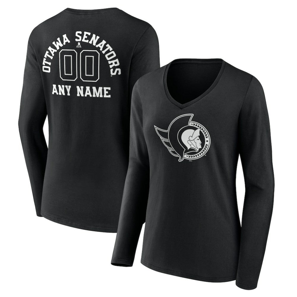 Ottawa Senators Women's Personalized Name & Number Monochrome Long Sleeve V-Neck T-Shirt Outlet