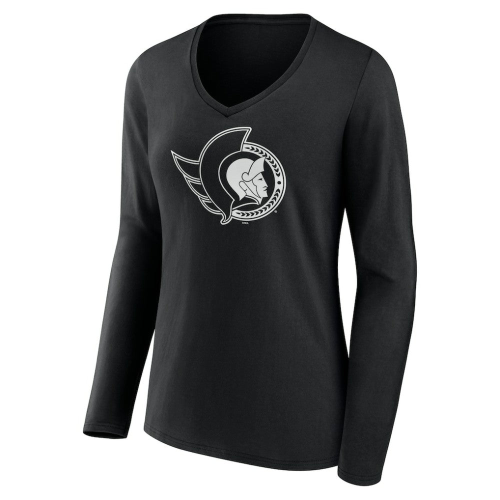 Ottawa Senators Women's Personalized Name & Number Monochrome Long Sleeve V-Neck T-Shirt Outlet