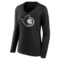 Ottawa Senators Women's Personalized Name & Number Monochrome Long Sleeve V-Neck T-Shirt Outlet