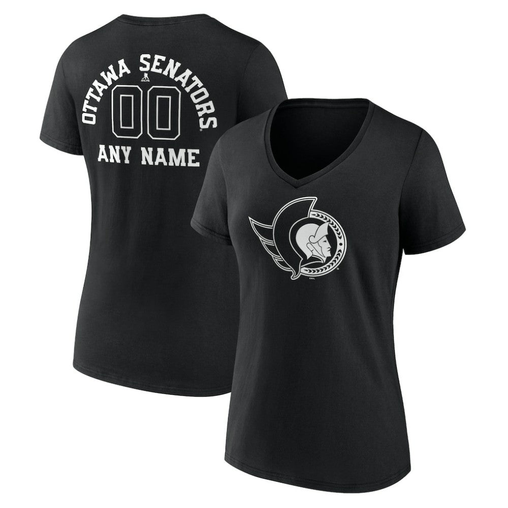 Ottawa Senators Women's Personalized Name & Number Monochrome V-Neck T-Shirt On Sale