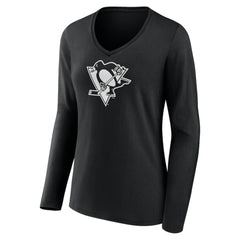 Pittsburgh Penguins Women's Personalized Name & Number Monochrome Long Sleeve V-Neck T-Shirt Sale
