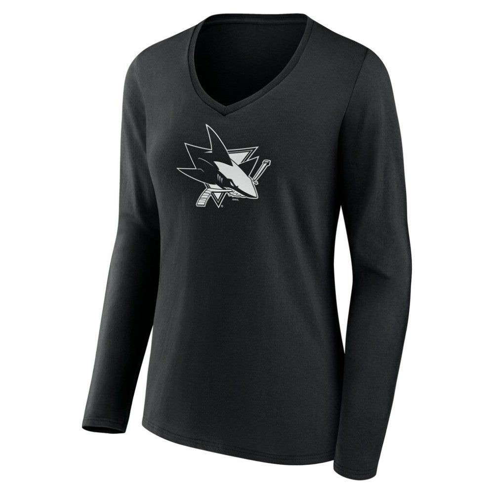 San Jose Sharks Women's Personalized Name & Number Monochrome Long Sleeve V-Neck T-Shirt Outlet