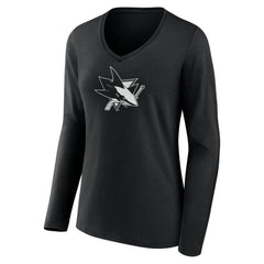 San Jose Sharks Women's Personalized Name & Number Monochrome Long Sleeve V-Neck T-Shirt Outlet