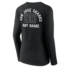 San Jose Sharks Women's Personalized Name & Number Monochrome Long Sleeve V-Neck T-Shirt Outlet