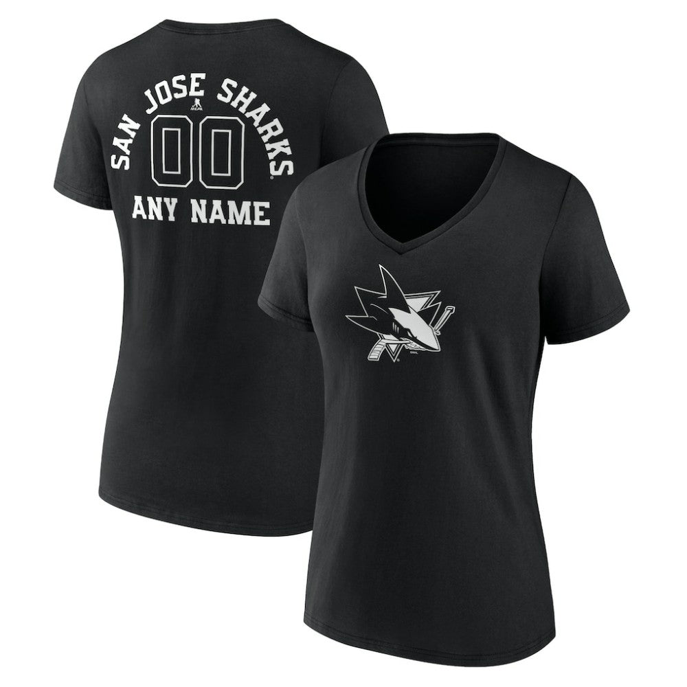 San Jose Sharks Women's Personalized Name & Number Monochrome V-Neck T-Shirt Sale