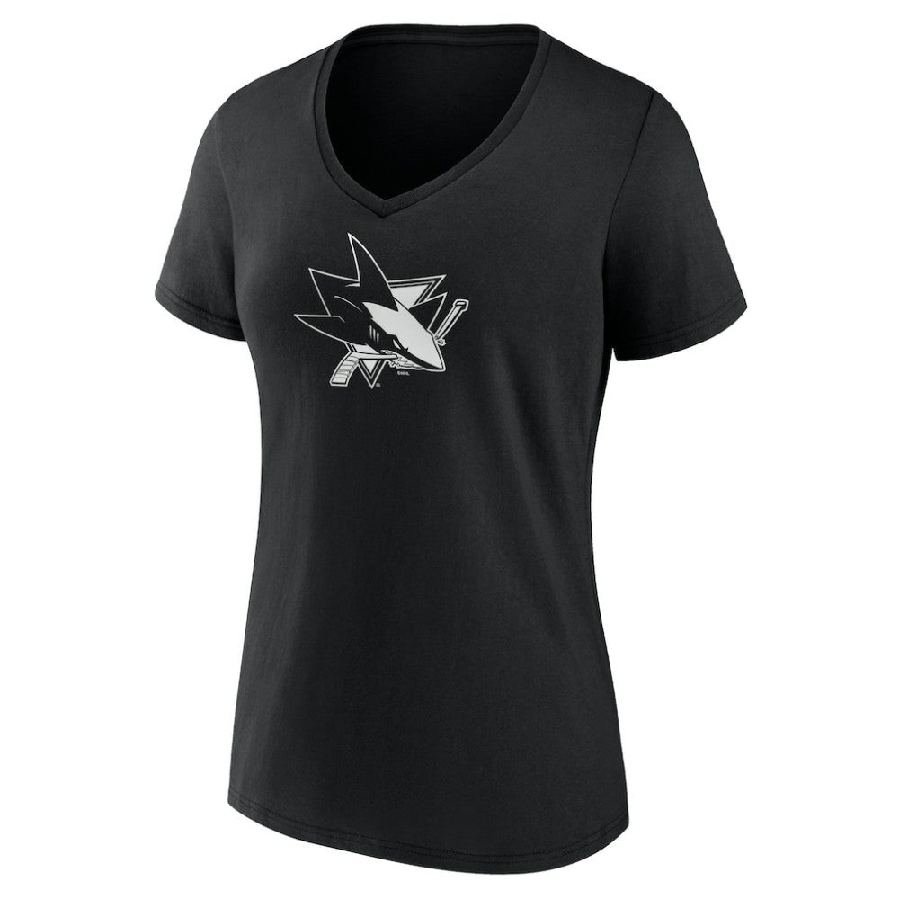 San Jose Sharks Women's Personalized Name & Number Monochrome V-Neck T-Shirt Sale