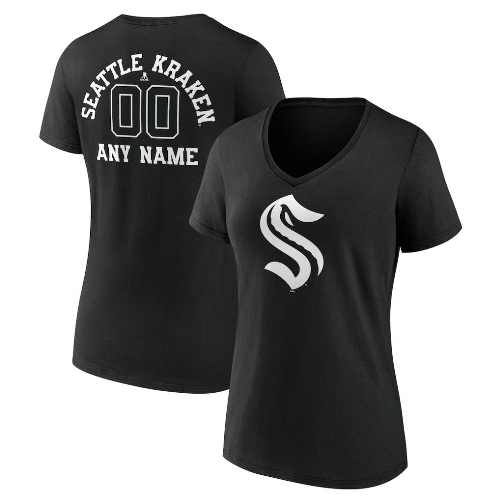 Seattle Kraken Women's Personalized Name & Number Monochrome V-Neck T-Shirt On Sale