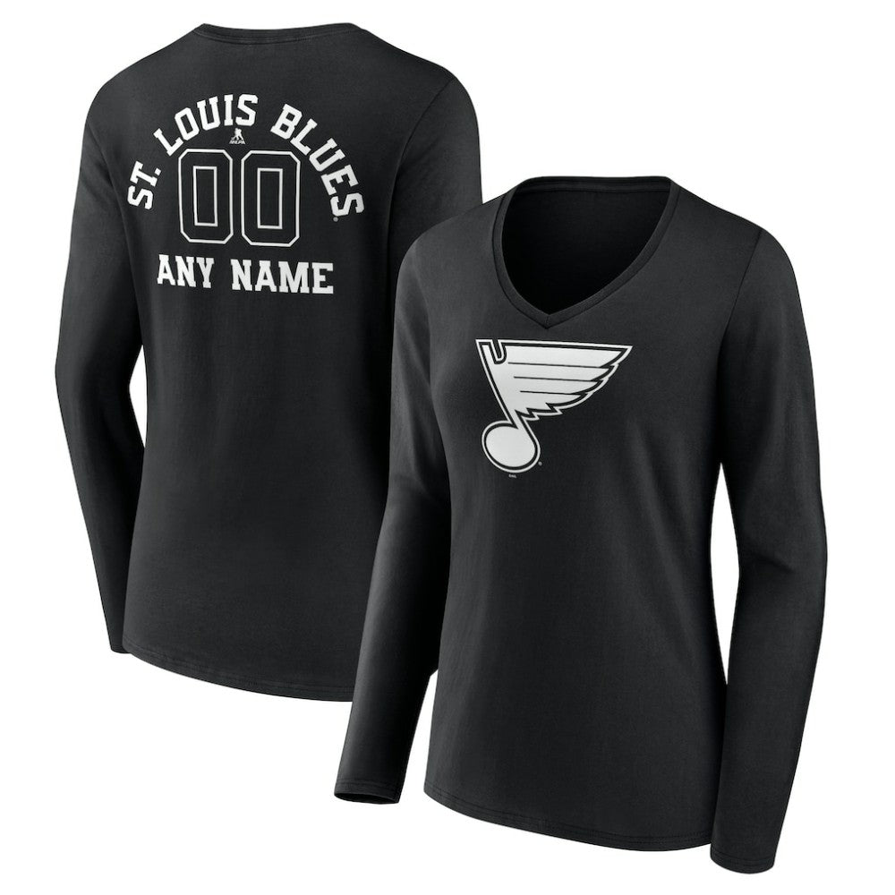 St. Louis Blues Women's Personalized Name & Number Monochrome Long Sleeve V-Neck T-Shirt Outlet