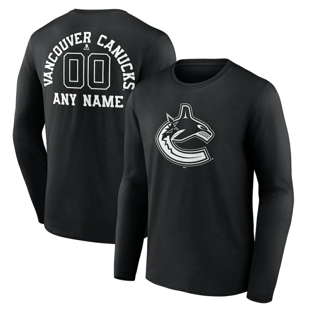 Vancouver Canucks Personalized Name & Number Monochrome Long Sleeve T-Shirt Online