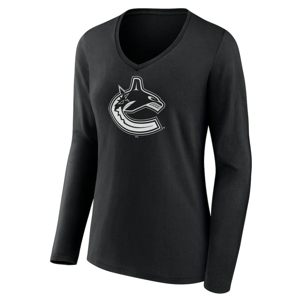 Vancouver Canucks Women's Personalized Name & Number Monochrome Long Sleeve V-Neck T-Shirt Sale