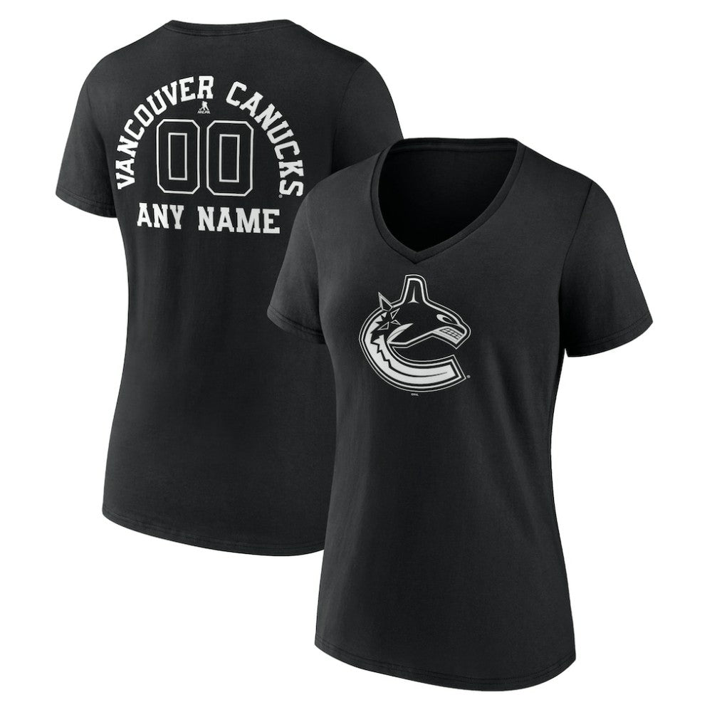 Vancouver Canucks Women's Personalized Name & Number Monochrome V-Neck T-Shirt Discount
