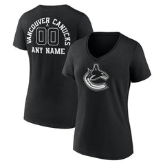 Vancouver Canucks Women's Personalized Name & Number Monochrome V-Neck T-Shirt Discount