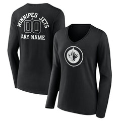 Winnipeg Jets Women's Personalized Name & Number Monochrome Long Sleeve V-Neck T-Shirt For Sale