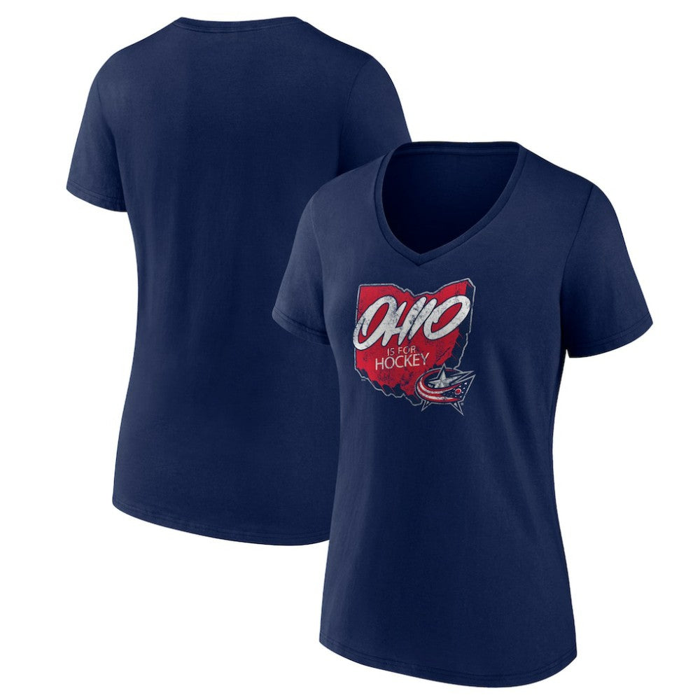 Columbus Blue Jackets Women's Native V-Neck T-Shirt On Sale