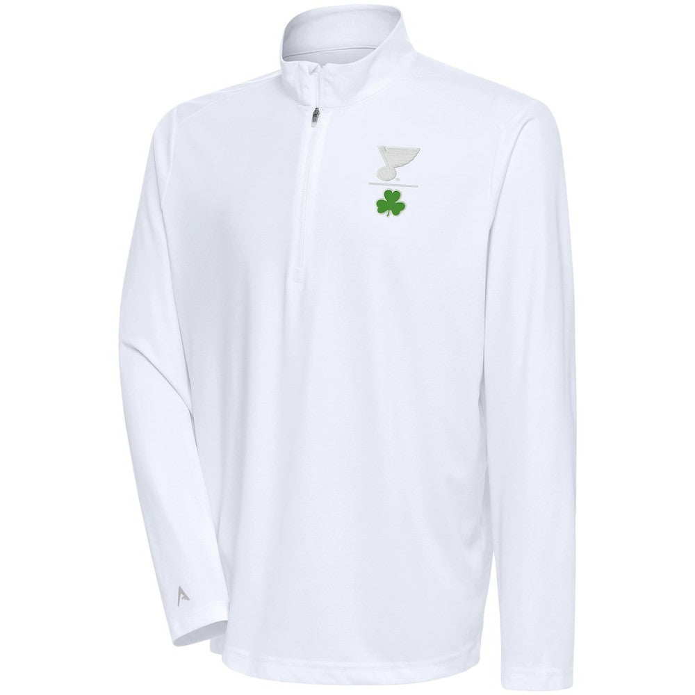 St. Louis Blues Antigua Shamrock Tribute Quarter-Zip Pullover Top Discount