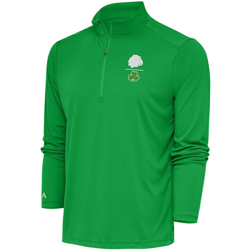 Chicago Blackhawks Antigua Shamrock Tribute Quarter-Zip Pullover Top Discount