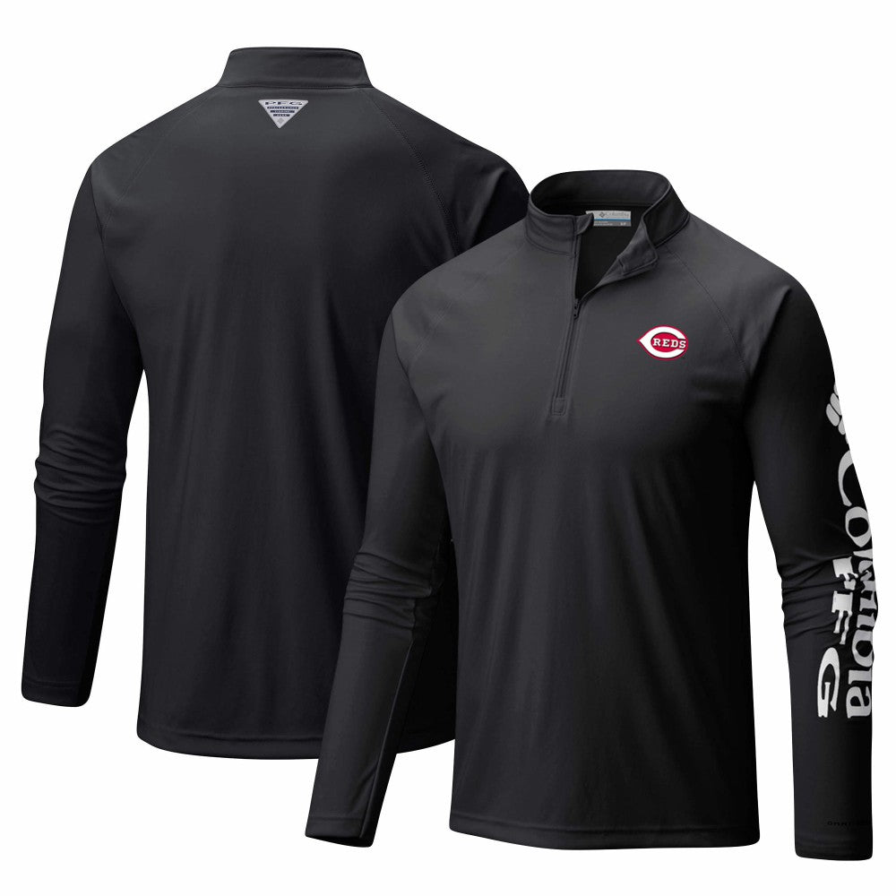 Cincinnati Reds Columbia Terminal Tackle Omni-Shade Raglan Quarter-Zip Pullover Top | MLB Discount