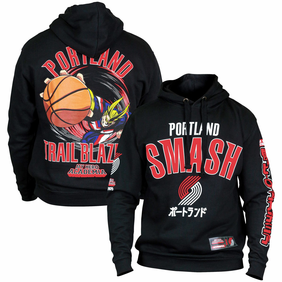 Portland Trail Blazers Hyperfly Unisex NBA x My Hero Academia All Might Smash Pullover Hoodie On Sale