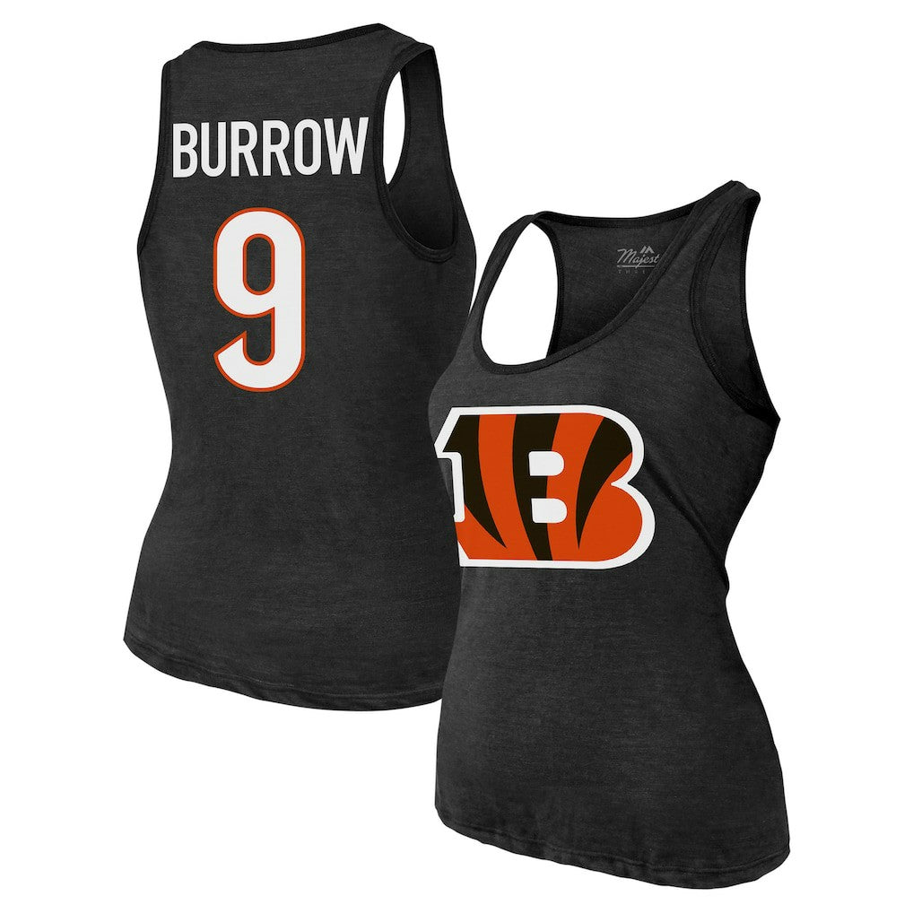 Cincinnati Bengals  Joe Burrow  Majestic Threads Women's Name & Number Tri-Blend Tank Top
