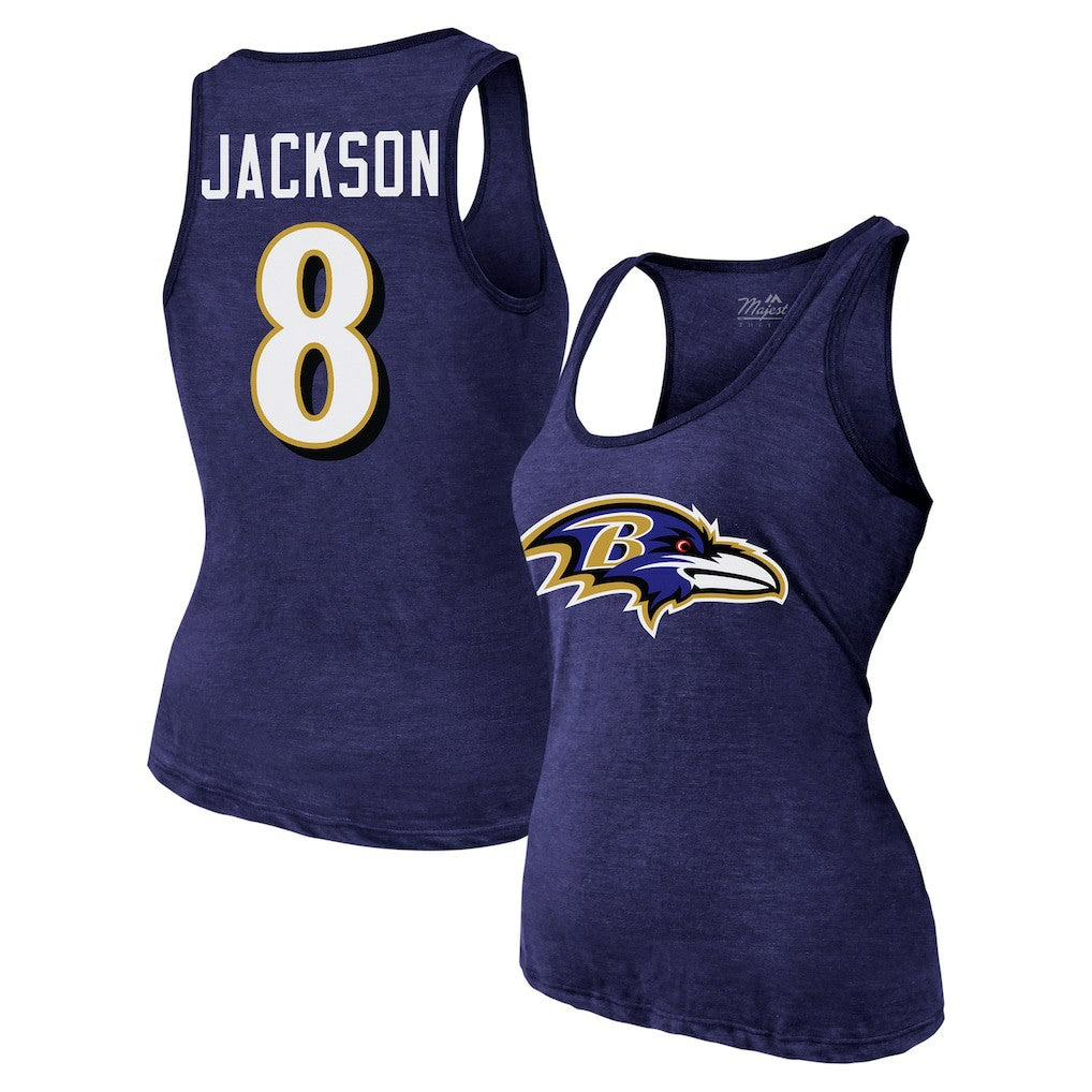 Baltimore Ravens  Lamar Jackson  Majestic Threads Women's Name & Number Tri-Blend Tank Top