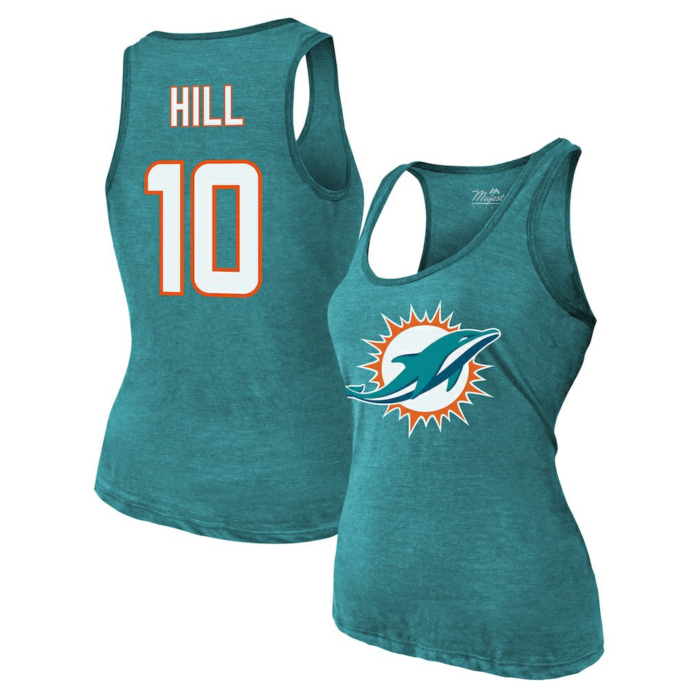 Miami Dolphins  Tyreek Hill  Majestic Threads Women's Name & Number Tri-Blend Tank Top