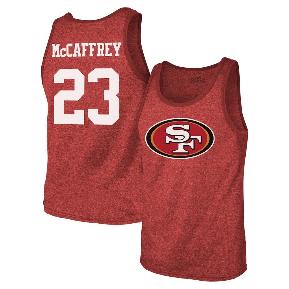San Francisco 49ers  Christian McCaffrey  Majestic Threads Tri-Blend Player Name & Number Tank Top