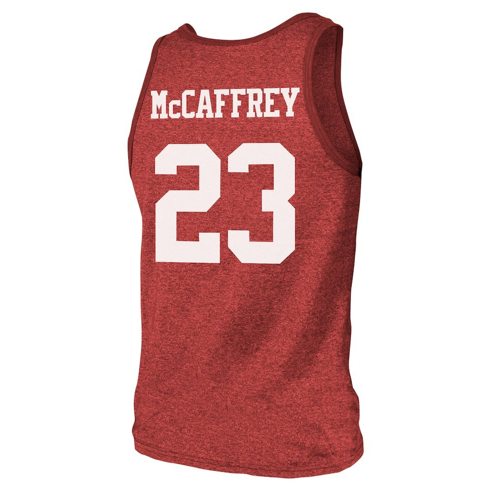 San Francisco 49ers  Christian McCaffrey  Majestic Threads Tri-Blend Player Name & Number Tank Top