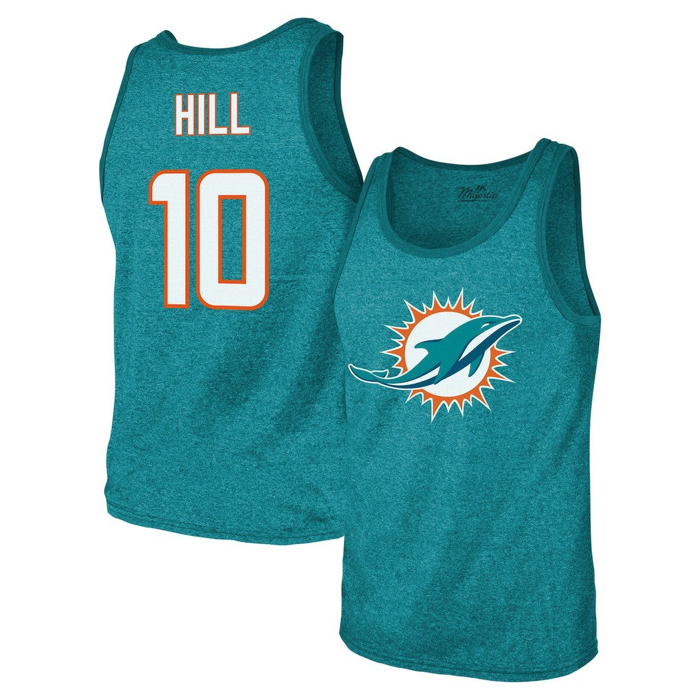 Miami Dolphins  Tyreek Hill  Majestic Threads Tri-Blend Player Name & Number Tank Top